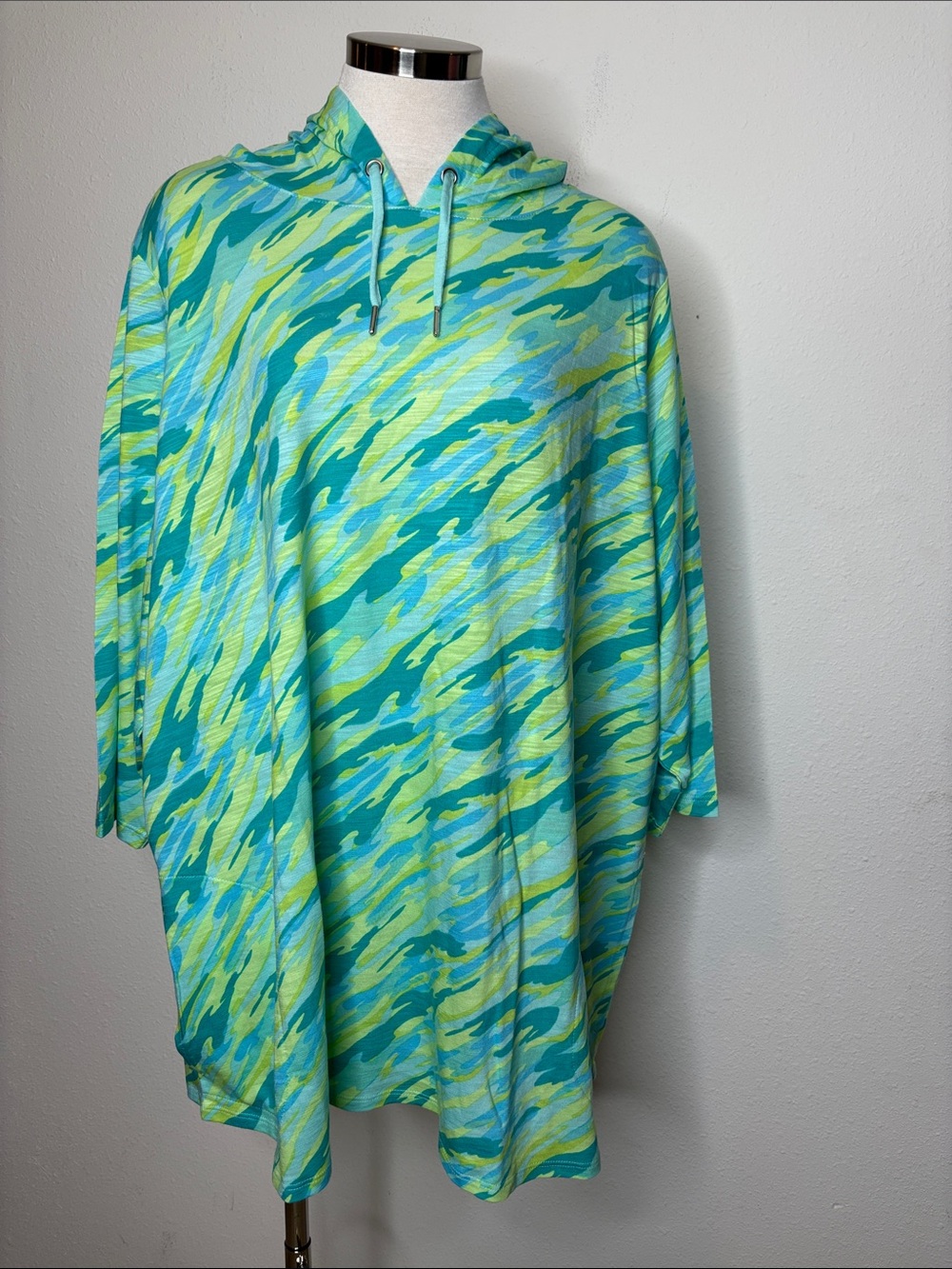 Belle by Kim Gravel Turquoise and Lime Camouflage Hooded Top